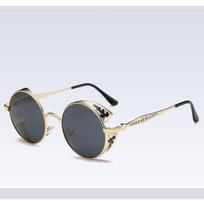 Premium Retro Steampunk Round Sunglasses With Polarized Mirror Lenses For Classic Appeal Gold Frame Black Lens