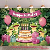 Cute Frog 2D Birthday Backdrop, Tropical Jungle Cake & Gift Banner 47.2x31.5inch/120*80cm