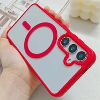 Frosted Magnetic Phone Case For Samsung Galaxy S25 Edge S25 S24 Ultra S23 FE S22 Plus Magsafe Wireless Charger Hard Cover Fundas For S25Ultra raudona