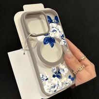 For iPhone 17 16 15 14 13 12 Pro Max 15 16 Plus 17 Air 11 Night White Rose Pattern Macaron Magnetic Tramsparent Phone Case Cover iPhone 15 pilka spalva