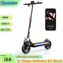 iScooter iX4 45KM/H Elektrinis paspirtukas Galia 800W Baterija 48V15Ah Nuvažiuojamas atstumas 45km Valdymas programėle 10 colių padangos Sulankstomas E-paspirtukas iX4 45KM/H juoda