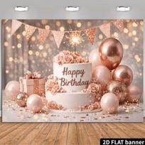 2D Women's Rose Gold Birthday Backdrop, Elegant Pink Cake & Glitter Photography Background 47.2x31.5inch/120*80cm