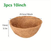 3pcs Round Coco Fiber Planter Liners - Easy Fit Oval Coco Coir Hanging Basket for Flowers, Durable Natural-Looking Planters for Indoor/Outdoor Use 10inch