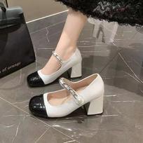 Spring and summer explosion Mary Jane women's high heels French retro style color matching size thick heel round head single shoes women 35