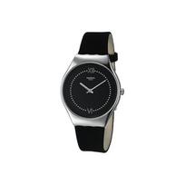 Swatch Skin Series Quartz Movement Black Spirit Watch 38Mm Black Dial Stainless Steel Case Leather Strap Unisex watches SYXS109 SYXS109 black
