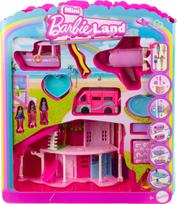 Barbie Mini Barbie Land Dream House and Vehicle Set with 4 Micro Dolls Dolls House Dollhouse Airplane Campervan Cruiser Ages Pink JDB86 - Dress-up & -