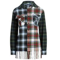 Ralph Lauren SS24 Flannel Fringe-Trim Plaid Shirt Women Multi WMPOSHTNDO20131-999 XS gray
