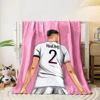 White jersey with  Hakimi  and number 2, set against a pink background. for all seasons blanket lunch break throw gift 80cm x 120cm