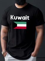 Kuwait Flag Print Men's Crew Neck Short Sleeve Tees Fashionable T-shirt Casual Comfortable Versatile Top for Summer T Shirts S įvairiaspalvis