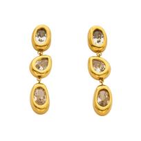 Pendientes largos de acero inoxidable con circonitas brillantes, diseño elegante chapado en oro