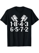 V8 Engine Firing Order Graphic-1-8-4-3-6-5-7-2 Numbered Pistons Design,100%Cotton Short Sleeve Round Neck Casual Printed Tee. S įvairiaspalvis