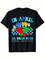 Autistic in April We Wear Blue Autism Awareness Month T-Shirt S įvairiaspalvis