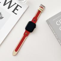 Compatible with Apple Watch Series iWatch 9-5, Color Block Patchwork Adjustable Leather Strap. 42mm/44mm/45mm/49mm raudona