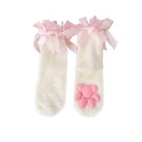 Paw Pads 3D Cat Paw Socks Kitten Claw Bowknot Warm Socks Fashion Cat Paw Plush Socks  JK balta