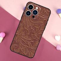 Brown Tooled Leather Pattern Case For iPhone 16e 16 15 Pro Max 11 12 13 Mini 14 15 Pro Max 15 Plus XR Phone Back Cover For iPhone XR