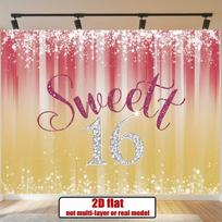 2D Glitter Sweet 16 Backdrop, Pink Gold Sparkle Background for Milestone Celebration 47.2x31.5inch/120*80cm