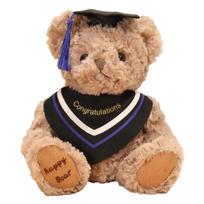 Plush Graduation Bear Toy Wearing Academic Cap and Gown with Embroidered Congratulations Message Soft Stuffed Animal Gift for Graduates One Size