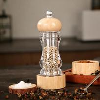 Wood Pepper Grinder Mill, Acrylic Sea Salt Shaker With Adjustable Coarseness, Refillable Manual Ceramic Core Spice Crusher A