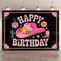 2D Retro Western Cowboy Themed Happy Birthday Backdrop for Kids & Teens Photoshoot 47.2x31.5inch/120*80cm