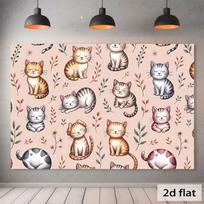 2D Pink Cat Pattern Backdrop, Cute Kitten Photography Studio Background 47.2x31.5inch/120*80cm
