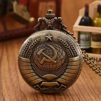 Large hammer and sickle icon quartz pocket watch, gold earth pentagram wheat ear pocket watch hanging chain ruda