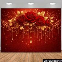 2D Red Rose & Gold Sparkle Backdrop Romantic Wedding Party Background Cloth 47.2x31.5inch/120*80cm