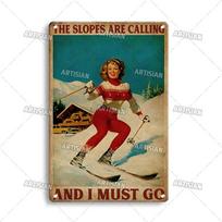Hisun Tin Sign Artisian Skiing Metal Poster Snowboarding Tin Sign Sledding Sport Decorative Plaque Wall Decor Garage Bar Pub Club Hotel Cafe (as the picture,20x30cm)