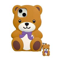 Kawaii Teddy Bear Phone Case For iPhone 16 15 14 13 12 Pro Max Cute 3D Cartoon Shock Proof Soft Silicone Back Cover Capas iPhone 12 Pro Max ruda