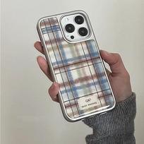 Korean Ins Feng Shui Color Blue Brown Grid Pattern Phone Case For iPhone 17 Air 16E 15 14 13 12 11 Pro Max 8Plus Y2K Matte Cover iPhone 15
