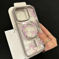 Phone Case For iPhone 11 12 13 14 15 16 17 Pro Max 16 Plus 16E 17 Air With Pink Bow For Magsafe Wireless Charging Magnetic Cover iPhone 16 Pro Max pilka spalva