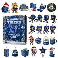 Memphis Tigers Football 24-Piece Advent Calendar Set with Double-Sided Printed Ornaments and Collectible Figures in Display Box One Size