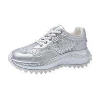 Fashion Women Luxury Microfiber Leather Shoes New Rhinestone Women Sneakser Diamond Breathable Casual Designer Sneakers zapatillas mujer 35 sidabras