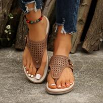 Women's Wide Width Peep-Toe Thong Sandals - Crystal Embellished Wedge Heels with Hollow Out Design, Summer Platform Slides 36 ruda