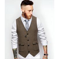 Men's Navy Blue Herringbone Suit Vest Slim Fit V-Neck Single Breasted Waistcoat with Pockets S ruda