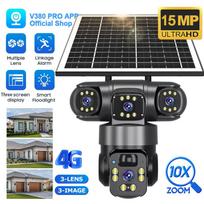 V380 PRO HD 15MP Lauko Saulės Kamera Trys Objektyvai 4G SIM Kamera Vandeniui Atsipalaiduojanti Dvipusė Interkomo Sistema Mobilusis Sekimas PIR Saugos Kamera Three lens