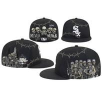 Chicago White Sox Kaukolė ir spygliuota viela Snapback kepuraitė, Juoda gotikinė gatvės apranga Plokštus kraštas beisbolo kepuraitė one size