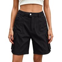 Women High Waist Casual Cargo Shorts with Multiple Pockets Loose Fit Zipper Fly Button Closure Summer Outdoor Wear XXL juoda