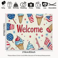 2D Patriotic Welcome Backdrop Red White Blue Ice Cream Stars Photo Booth Background 47.2x31.5inch/120*80cm