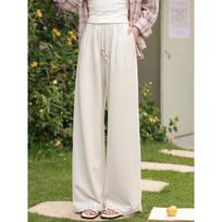 Women's Apricot Draped Wide-Leg Casual Pants L