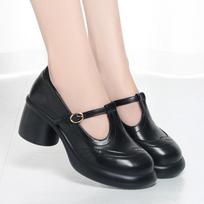 Women's Mary Jane Loafers, Chunky Heel, Platform, Retro Style, Spring T-Strap Shoes 35 juoda
