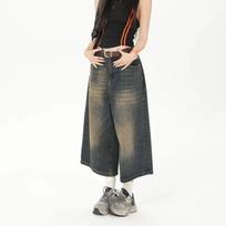 Baggy Jeans for Ladies Calf-Length Pants Vintage Loose Jeans Y2k Streetwear Oversize Shorts Denim Pants Chic Trouser Summer XL mėlyna