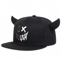 And Women Cartoon Horns Embroidery Hip Hop Hat Outdoor Use Adjustable Sunscreen Leisure Hat Spring Autumn Travel Tourism Beach 1Piece For Men