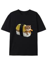 Sushi Cat Print Women TShirt Soft Short Sleeve Crew Neck Tee Cute Kitten Sushi Roll Cat Lovers Apparel Women kawaii Clothing S