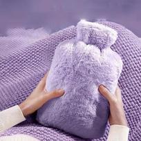 Rubber Hot Water Bottle With Faux Fur Cover Removable Reusable Hand Warmer Explosion-Proof violetinė