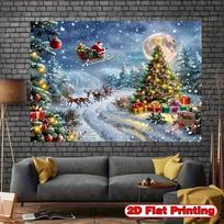 2D Festive Santa Sleigh Backdrop Snowy Christmas Tree Wonderland 47.2x31.5inch/120*80cm