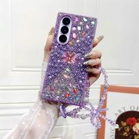 Bling Butterfly Bracelet Chain Phone Case for Samsung Galaxy Z Fold 7 6 5 4 Protective Cover with Strap Galaxy Z Fold4 violetinė