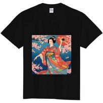 Japanese Kimono Geisha Sakura T-Shirt Ukiyo-e Art Graphic Tee Streetwear Cotton S įvairiaspalvis
