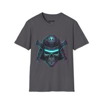 Neon Samurai Skull T-Shirt Cyberpunk Graphic Tee Sci-Fi Oni Mask Cotton Tshirt S įvairiaspalvis