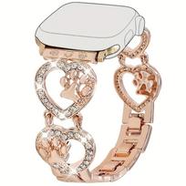Prabangus metalinis išmaniojo laikrodžio apyrankė Apple Watch (38–49 mm) & Samsung/Huawei (20 mm) 42-49mm rožinio aukso spalvos