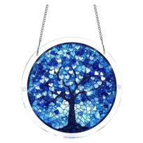 Round Stained Glass Window Hanging Suncatcher Puzzle Ornament for Garden Kitchen Sunroom Home Decoration with Chain One Size